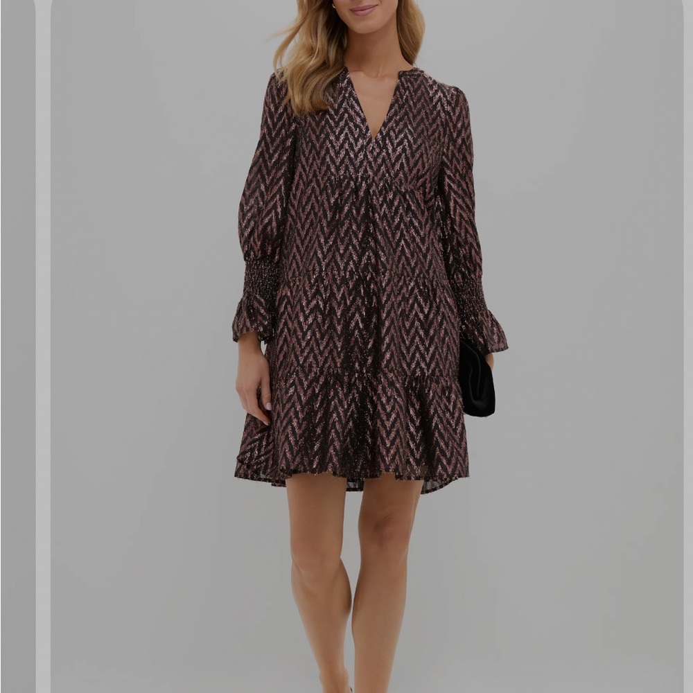 Tuckernuck Black and Pink Chevron Metallic Mini Dress